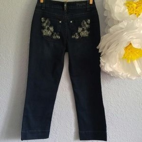 Ethyl jeans woman's dark blue embellished classic denim SZ 4 - Picture 6 of 6